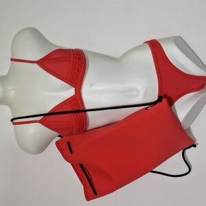 triangl swimwear Coral Red Triangle Bikini Set with Matching Neoprene Bag
